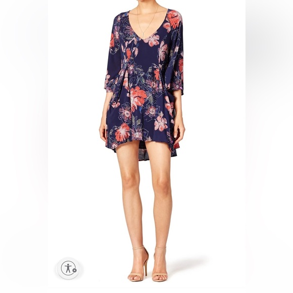 Free People Womens Indie Boho Navy Fairy Floral Trapeze 2 Dress Romantic Grunge - Picture 1 of 17